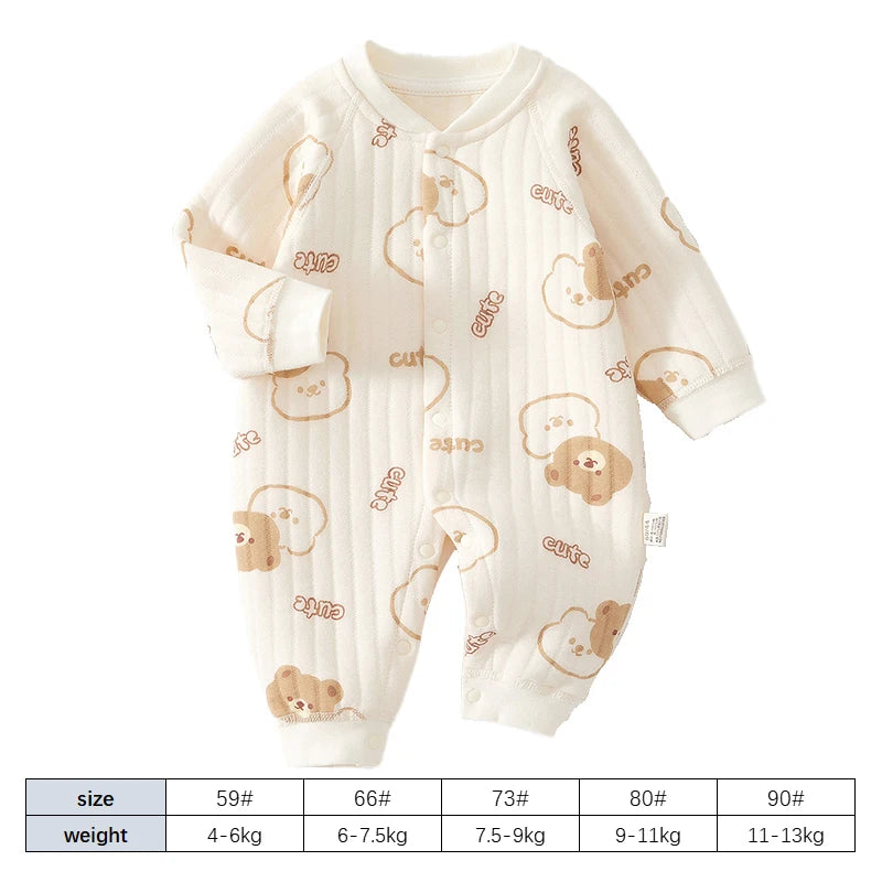 Thick Cotton Newborn Jumpsuit Cute Bear Romper Infant Crawling Clothes Winter Long Sleeved Bodysuit Boy Girl Kids Onesie Pajamas