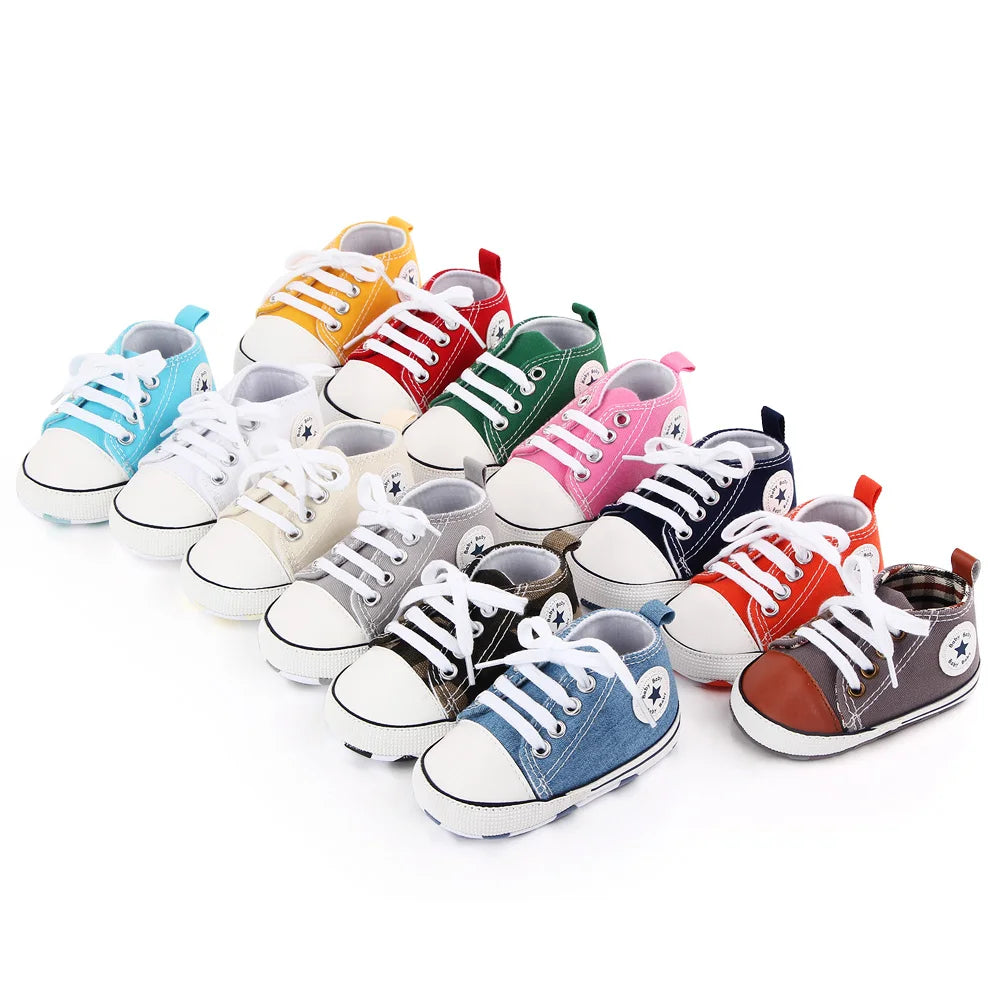 New Baby Shoes Boys Girls Classic Canvas Casual Sneakers Spring Newborn First Walker Toddler Soft Sole Non-Slip Walking Shoes