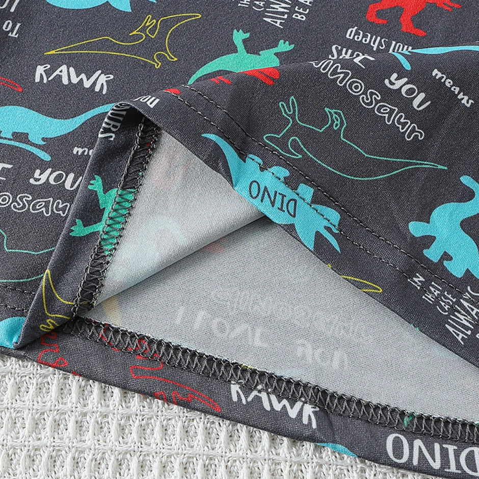 2-piece summer children's dinosaur print set, cute short sleeved T-shirt for boys and girls, elastic waist, comfortable shorts