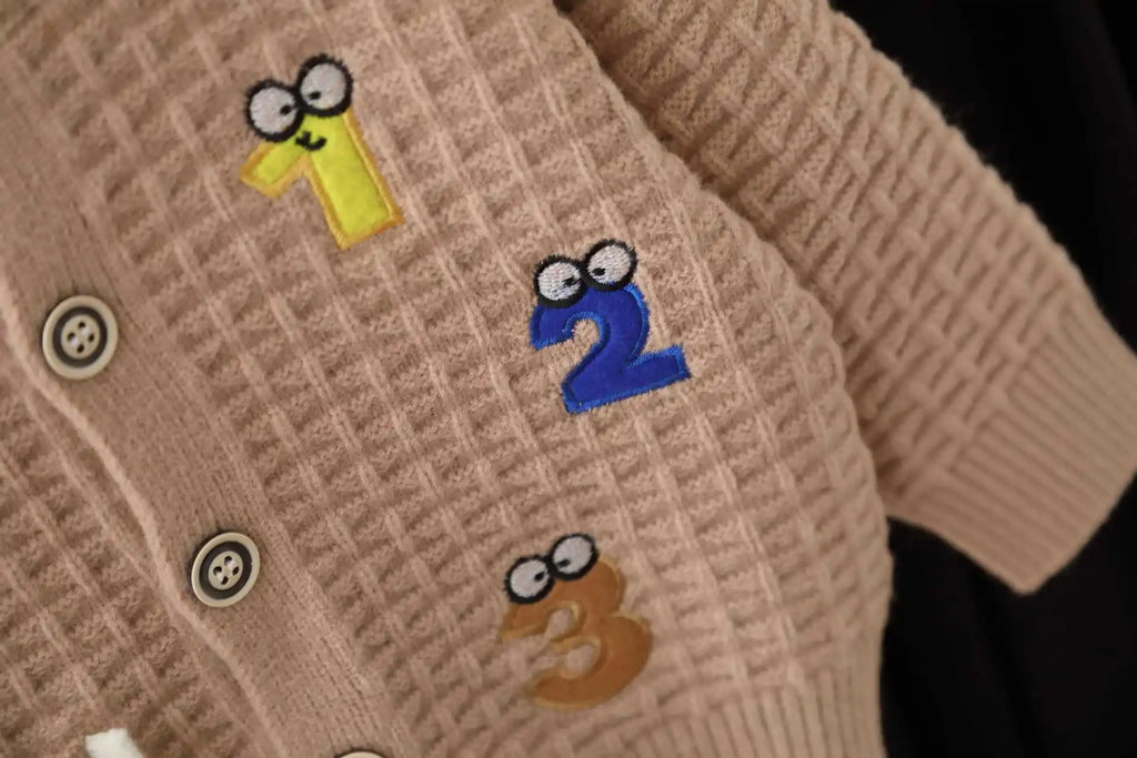 Children's Sweater Embroidered Cartoon Letter Knitted Cardigan 2026 Autumn and Winter Baby Sweater Jacket