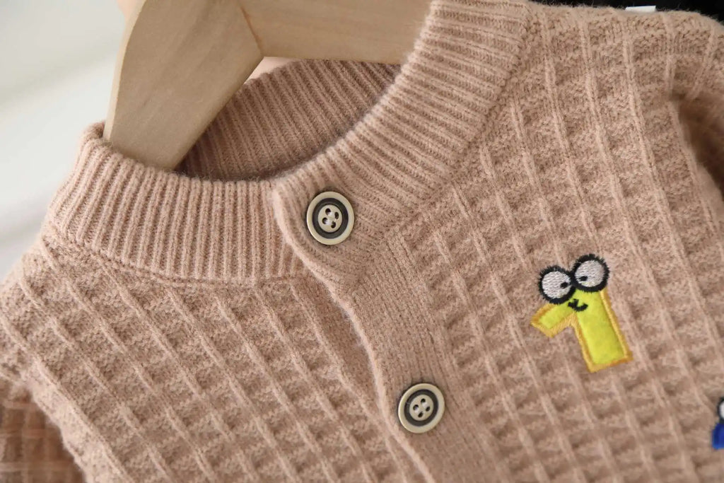 Children's Sweater Embroidered Cartoon Letter Knitted Cardigan 2026 Autumn and Winter Baby Sweater Jacket