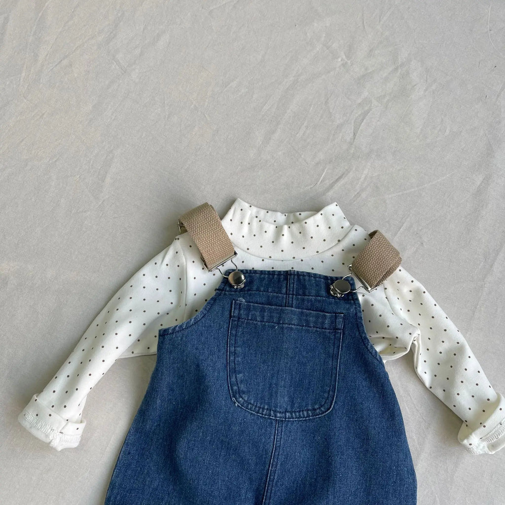 2026 Spring New Baby Fashion Denim Overalls Infant Boy Loose Strap Trousers Girls Solid Versatile Casual Pants Toddler Jeans