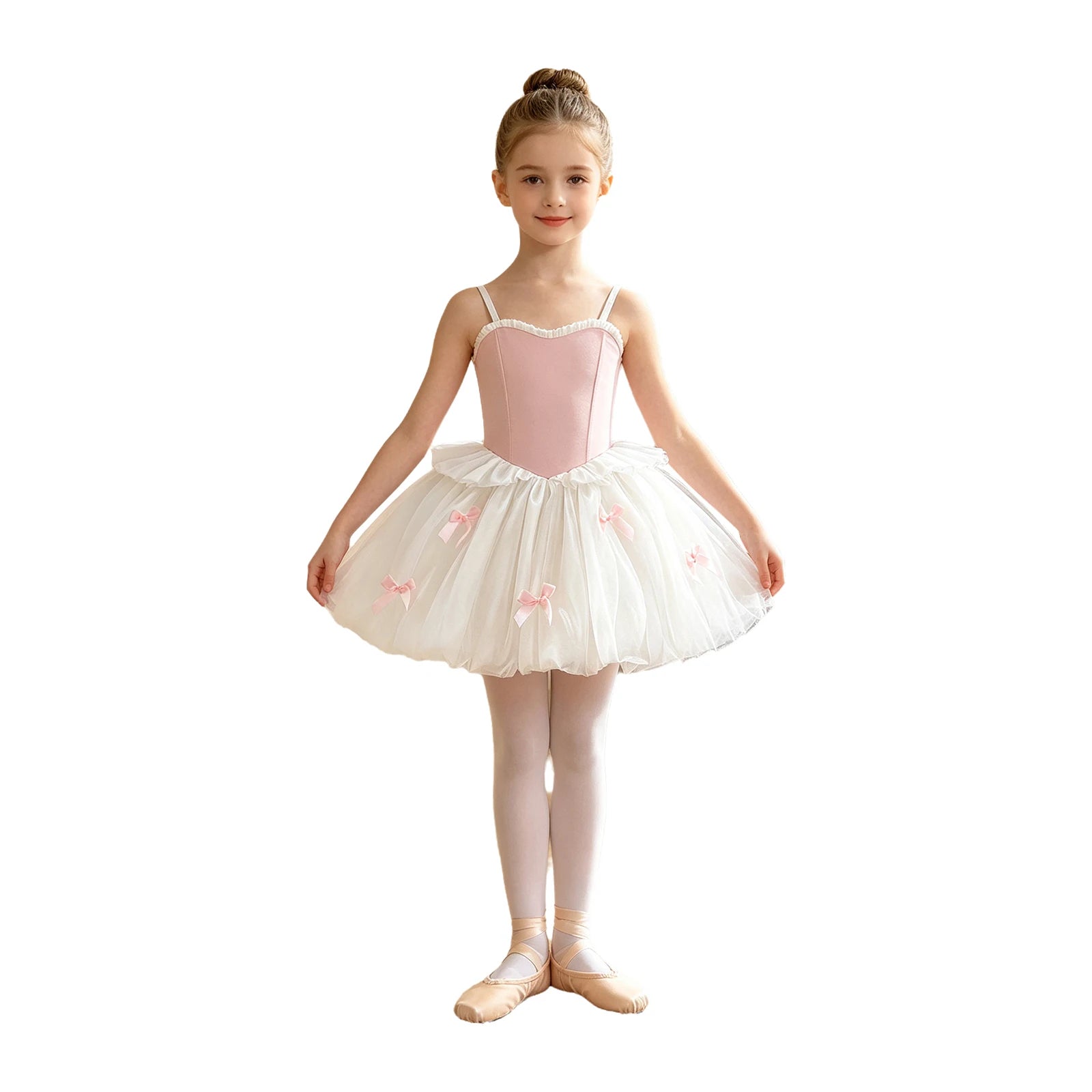 Toddler Kids Girls Ballet Tutu Lyrical Dance Dress Ballerina Performance Costume Adjustable Straps Bowknot Ruffles Bubble Dress