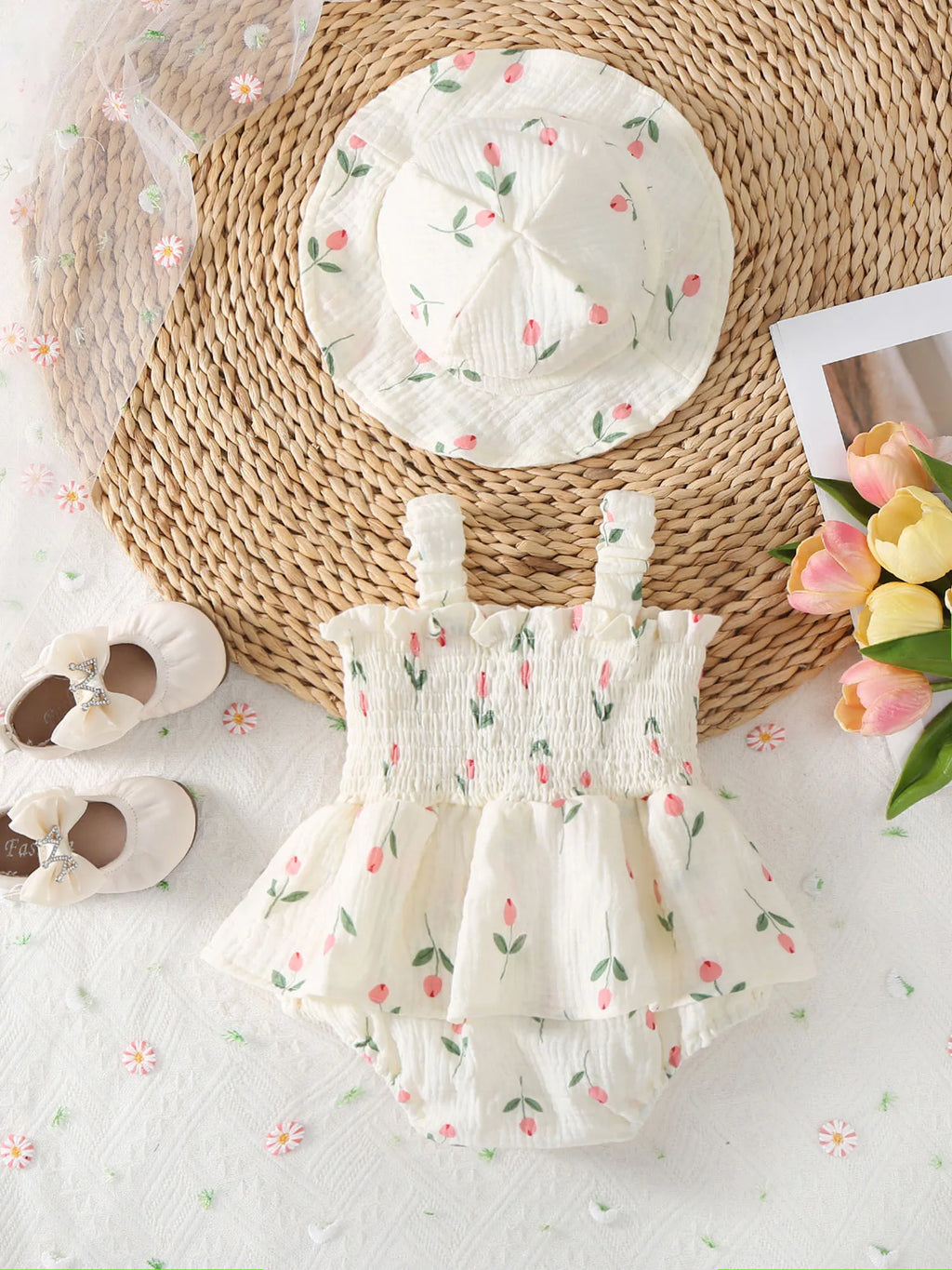 Little Girls Vacation Boho Romper Summer Casual Ruffles Flower Bodysuit Daily Beach Holiday Birthday Party Photography Costume