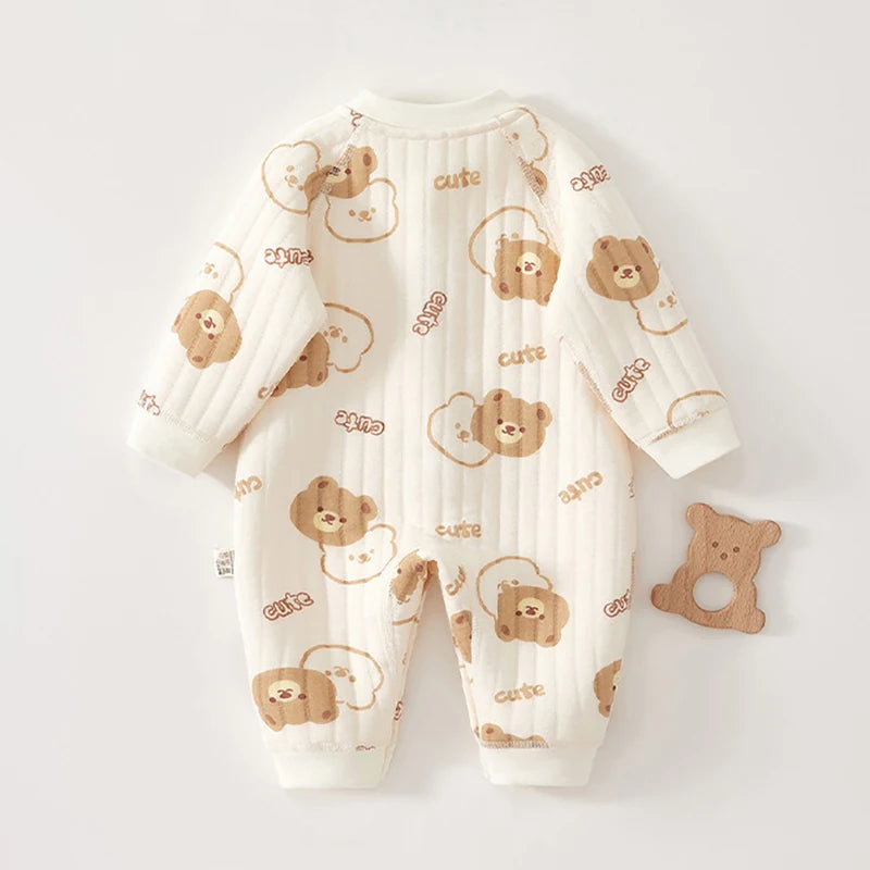 Thick Cotton Newborn Jumpsuit Cute Bear Romper Infant Crawling Clothes Winter Long Sleeved Bodysuit Boy Girl Kids Onesie Pajamas