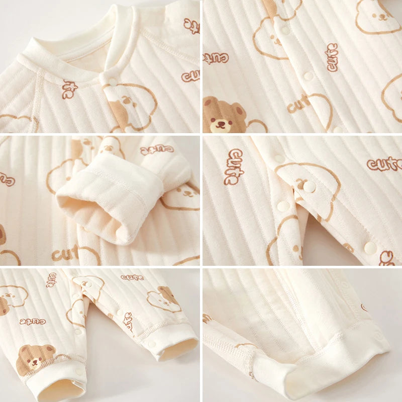 Thick Cotton Newborn Jumpsuit Cute Bear Romper Infant Crawling Clothes Winter Long Sleeved Bodysuit Boy Girl Kids Onesie Pajamas