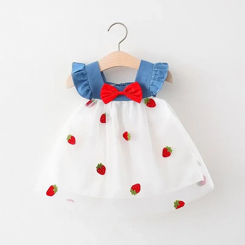 Baby Girl Dress Summer Cherry Mesh Girl's Dress Cute Beach Baby Dress Baby Girl Clothes