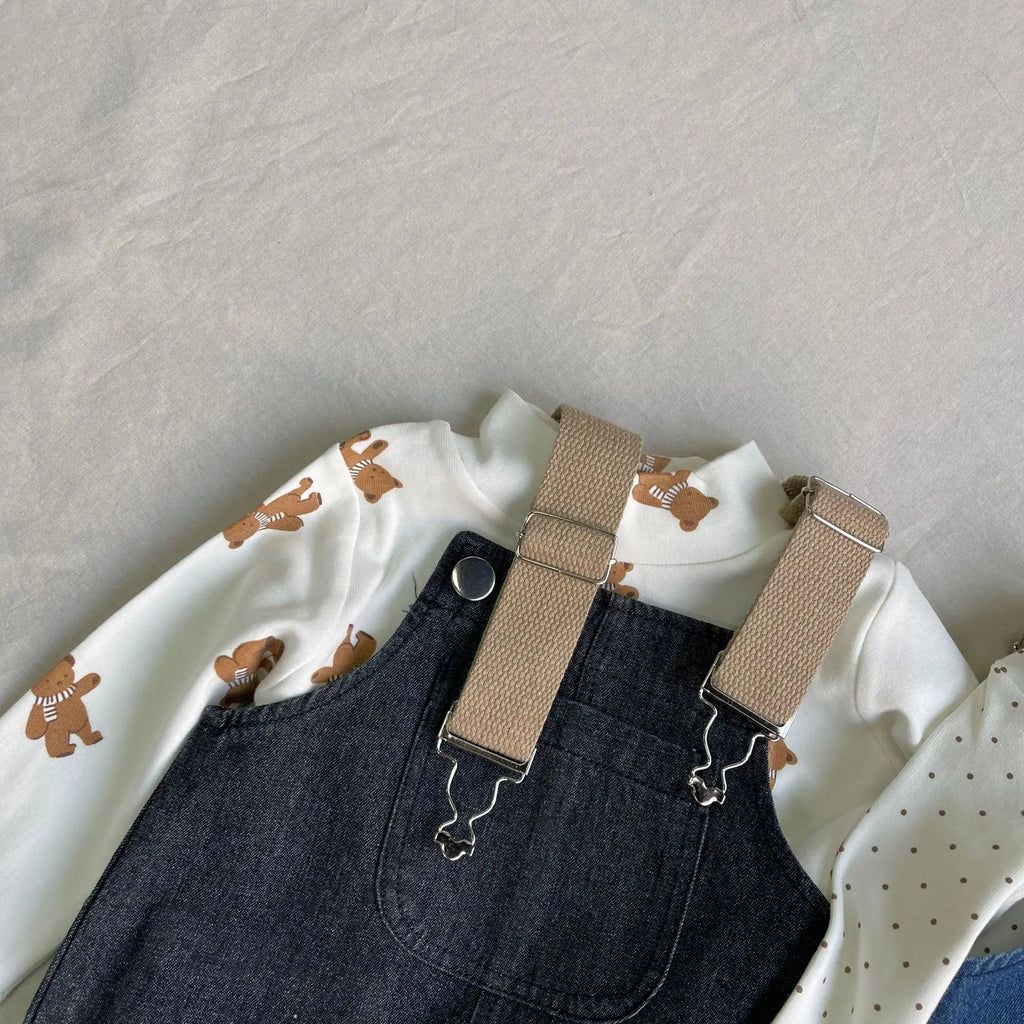 2026 Spring New Baby Fashion Denim Overalls Infant Boy Loose Strap Trousers Girls Solid Versatile Casual Pants Toddler Jeans