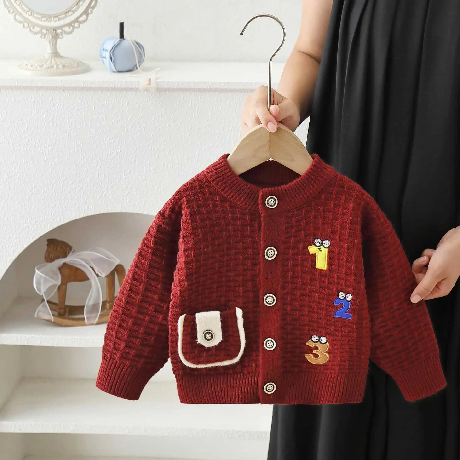 Children's Sweater Embroidered Cartoon Letter Knitted Cardigan 2026 Autumn and Winter Baby Sweater Jacket