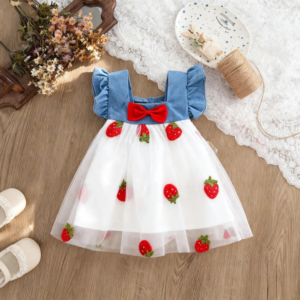 Baby Girl Dress Summer Cherry Mesh Girl's Dress Cute Beach Baby Dress Baby Girl Clothes