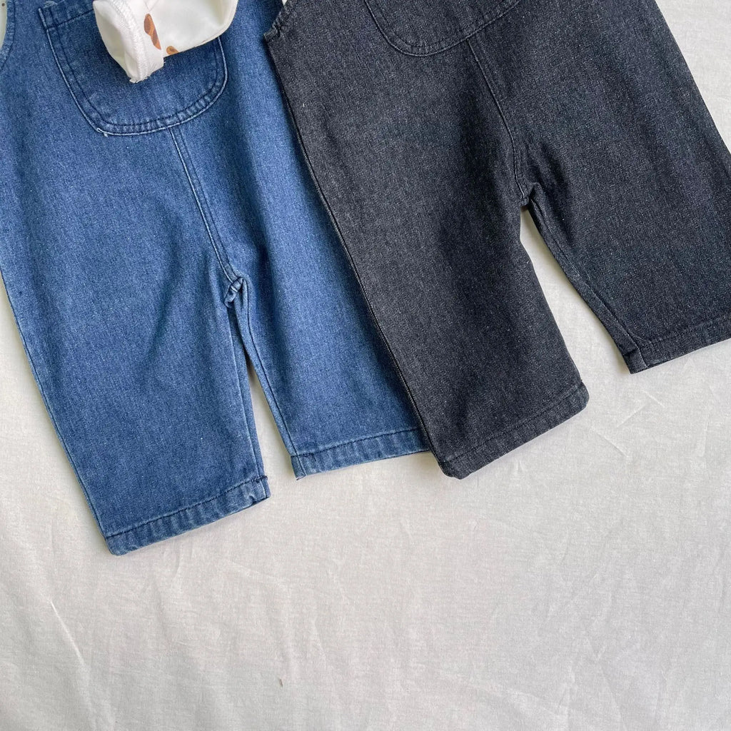 2026 Spring New Baby Fashion Denim Overalls Infant Boy Loose Strap Trousers Girls Solid Versatile Casual Pants Toddler Jeans