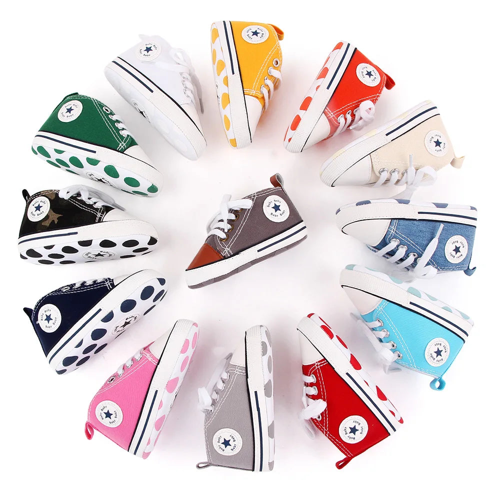 New Baby Shoes Boys Girls Classic Canvas Casual Sneakers Spring Newborn First Walker Toddler Soft Sole Non-Slip Walking Shoes
