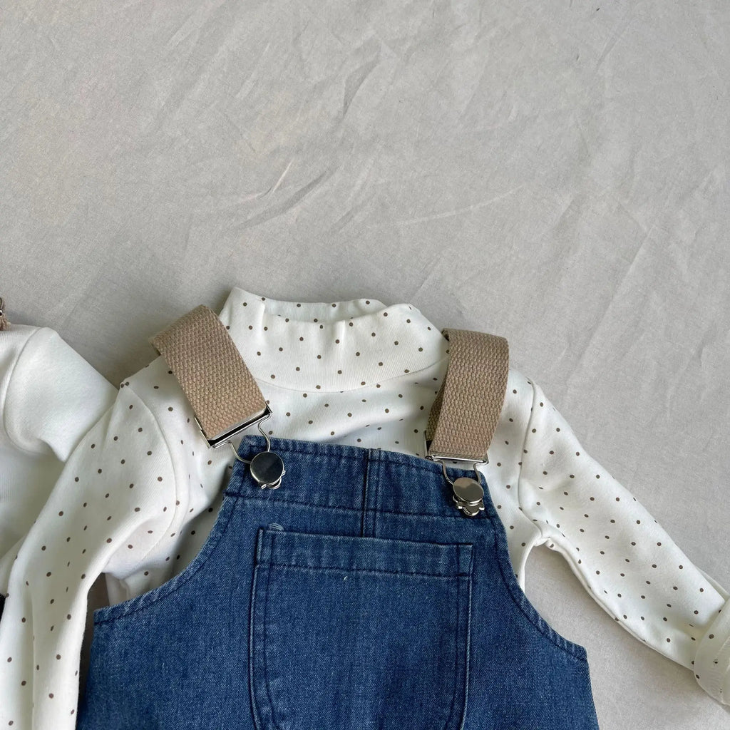 2026 Spring New Baby Fashion Denim Overalls Infant Boy Loose Strap Trousers Girls Solid Versatile Casual Pants Toddler Jeans