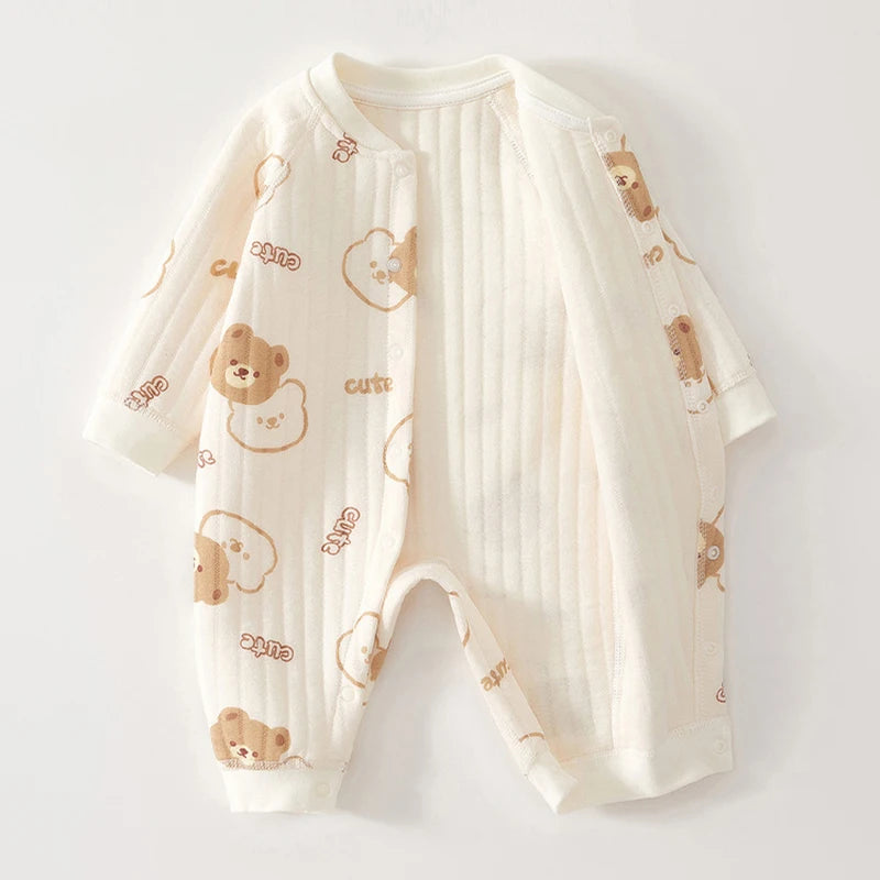 Thick Cotton Newborn Jumpsuit Cute Bear Romper Infant Crawling Clothes Winter Long Sleeved Bodysuit Boy Girl Kids Onesie Pajamas