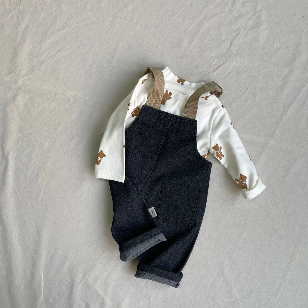 2026 Spring New Baby Fashion Denim Overalls Infant Boy Loose Strap Trousers Girls Solid Versatile Casual Pants Toddler Jeans