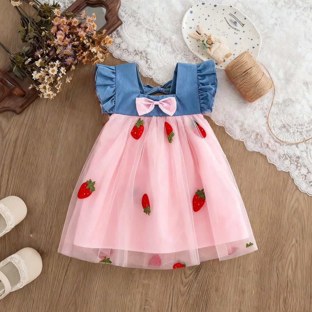 Baby Girl Dress Summer Cherry Mesh Girl's Dress Cute Beach Baby Dress Baby Girl Clothes