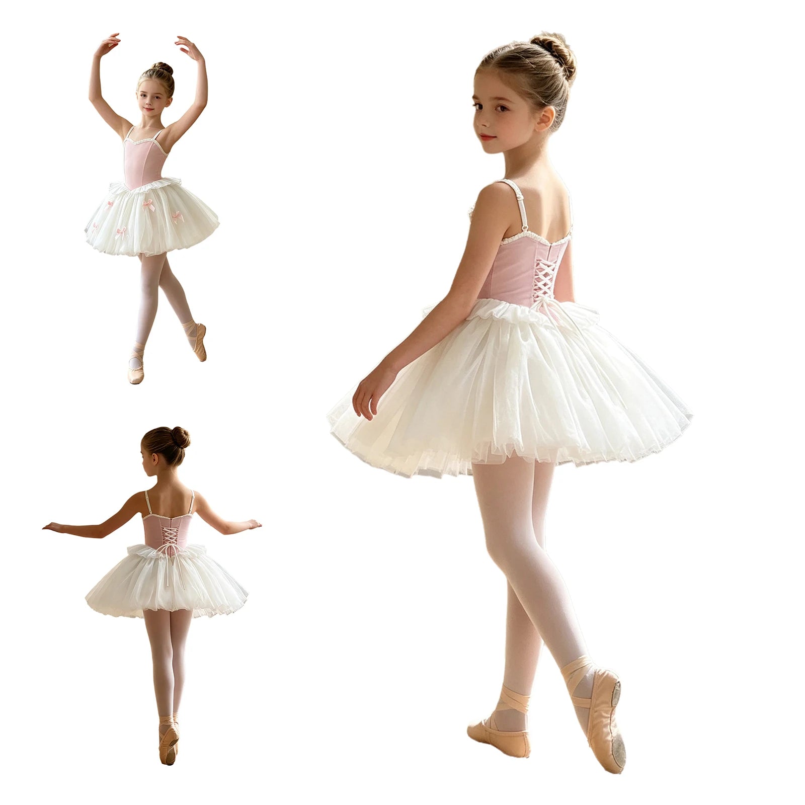 Toddler Kids Girls Ballet Tutu Lyrical Dance Dress Ballerina Performance Costume Adjustable Straps Bowknot Ruffles Bubble Dress
