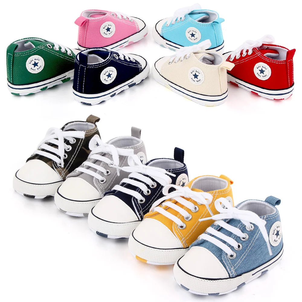New Baby Shoes Boys Girls Classic Canvas Casual Sneakers Spring Newborn First Walker Toddler Soft Sole Non-Slip Walking Shoes