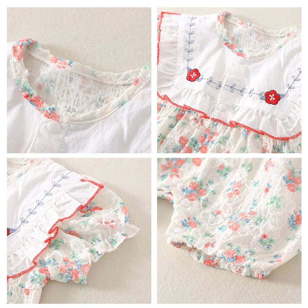 Little Girls Vacation Boho Romper Summer Casual Ruffles Flower Bodysuit Daily Beach Holiday Birthday Party Photography Costume