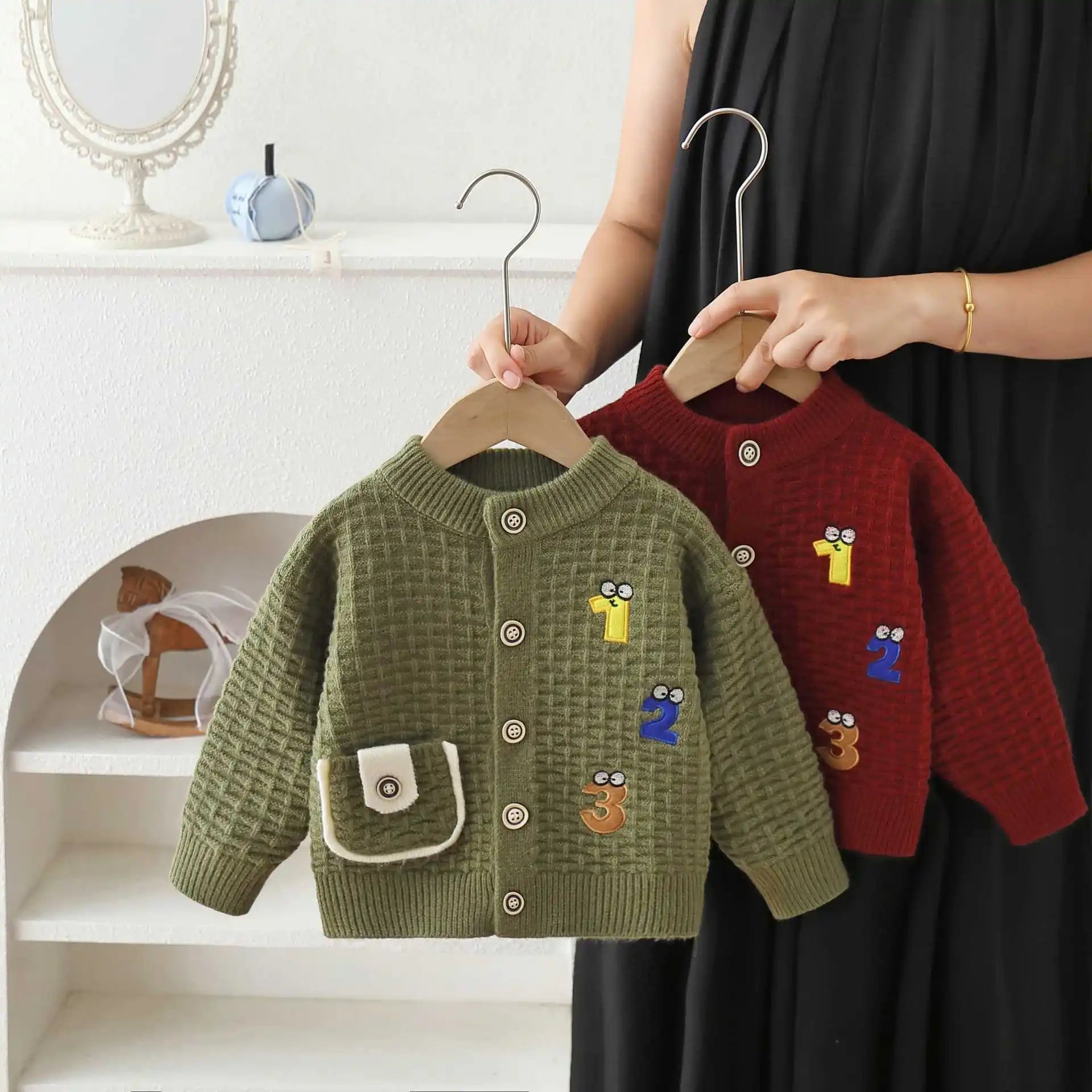 Children's Sweater Embroidered Cartoon Letter Knitted Cardigan 2026 Autumn and Winter Baby Sweater Jacket