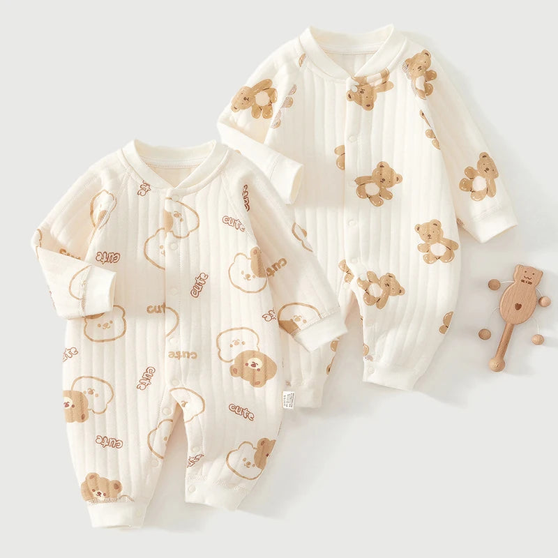 Thick Cotton Newborn Jumpsuit Cute Bear Romper Infant Crawling Clothes Winter Long Sleeved Bodysuit Boy Girl Kids Onesie Pajamas