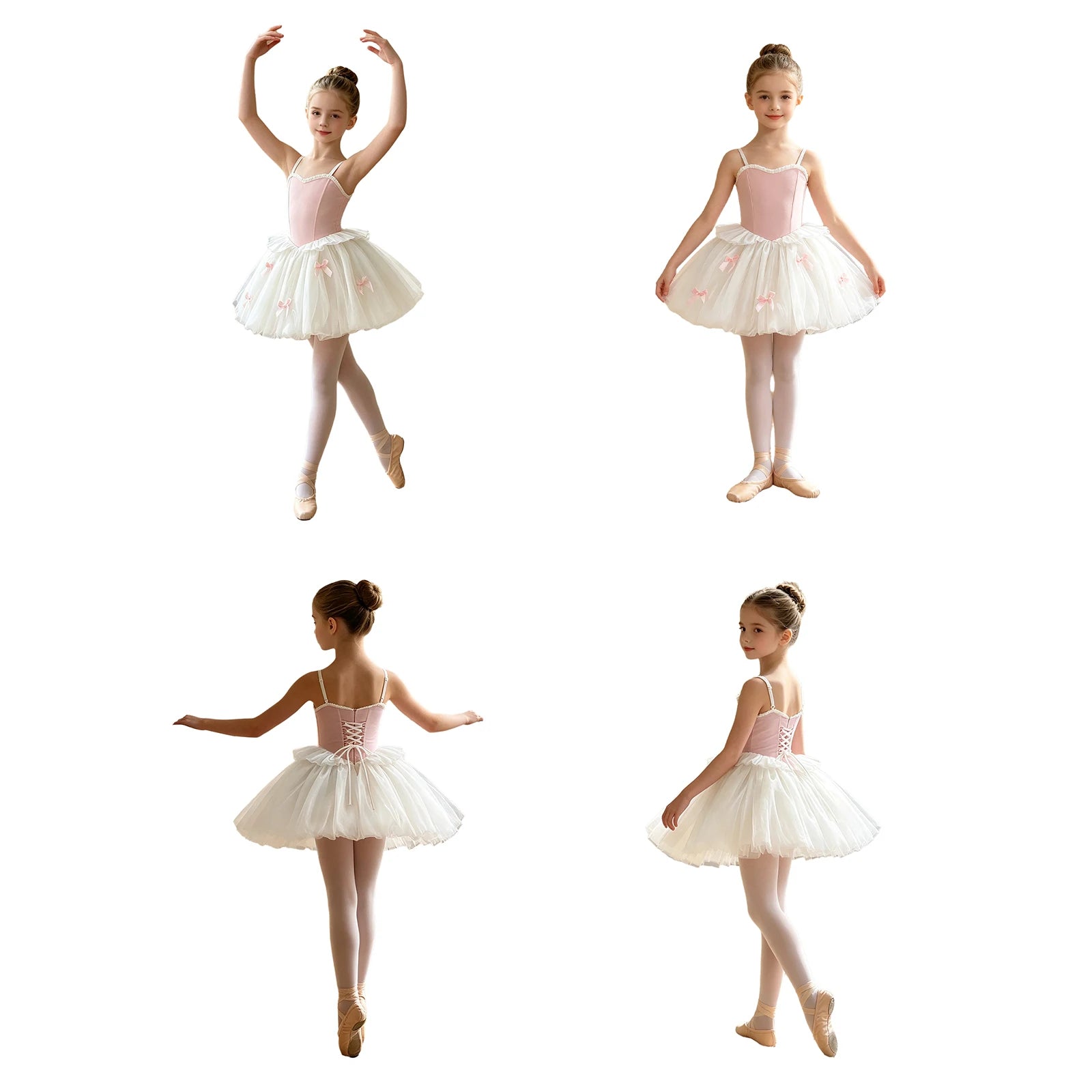 Toddler Kids Girls Ballet Tutu Lyrical Dance Dress Ballerina Performance Costume Adjustable Straps Bowknot Ruffles Bubble Dress