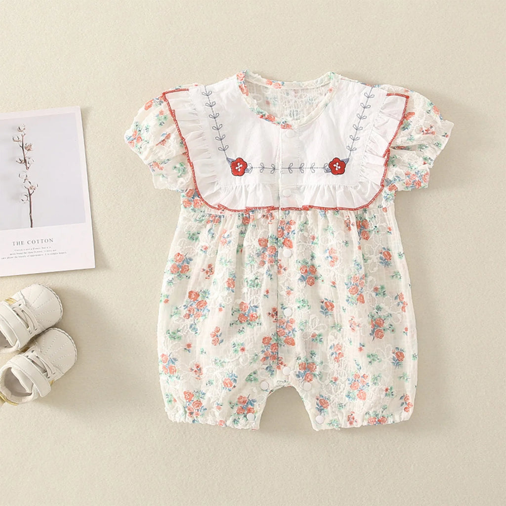 Little Girls Vacation Boho Romper Summer Casual Ruffles Flower Bodysuit Daily Beach Holiday Birthday Party Photography Costume