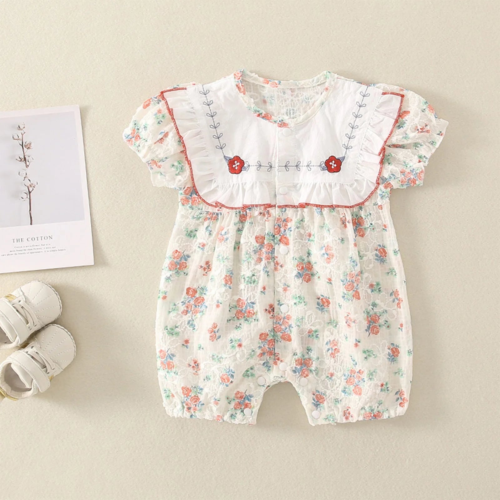 Little Girls Vacation Boho Romper Summer Casual Ruffles Flower Bodysuit Daily Beach Holiday Birthday Party Photography Costume