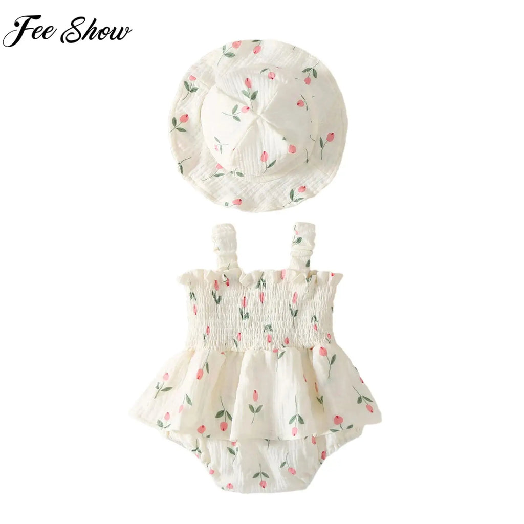 Little Girls Vacation Boho Romper Summer Casual Ruffles Flower Bodysuit Daily Beach Holiday Birthday Party Photography Costume
