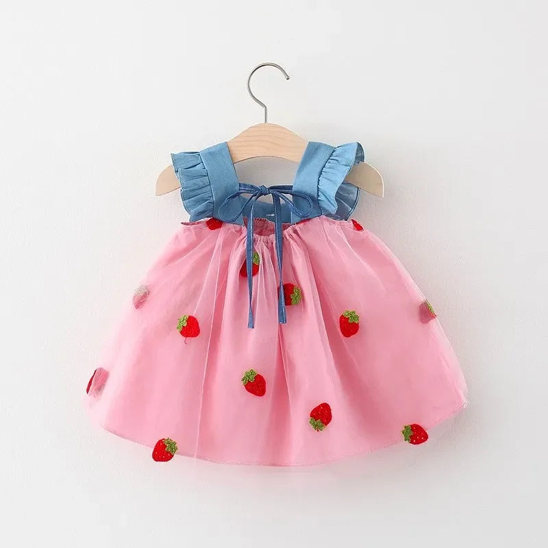 Baby Girl Dress Summer Cherry Mesh Girl's Dress Cute Beach Baby Dress Baby Girl Clothes