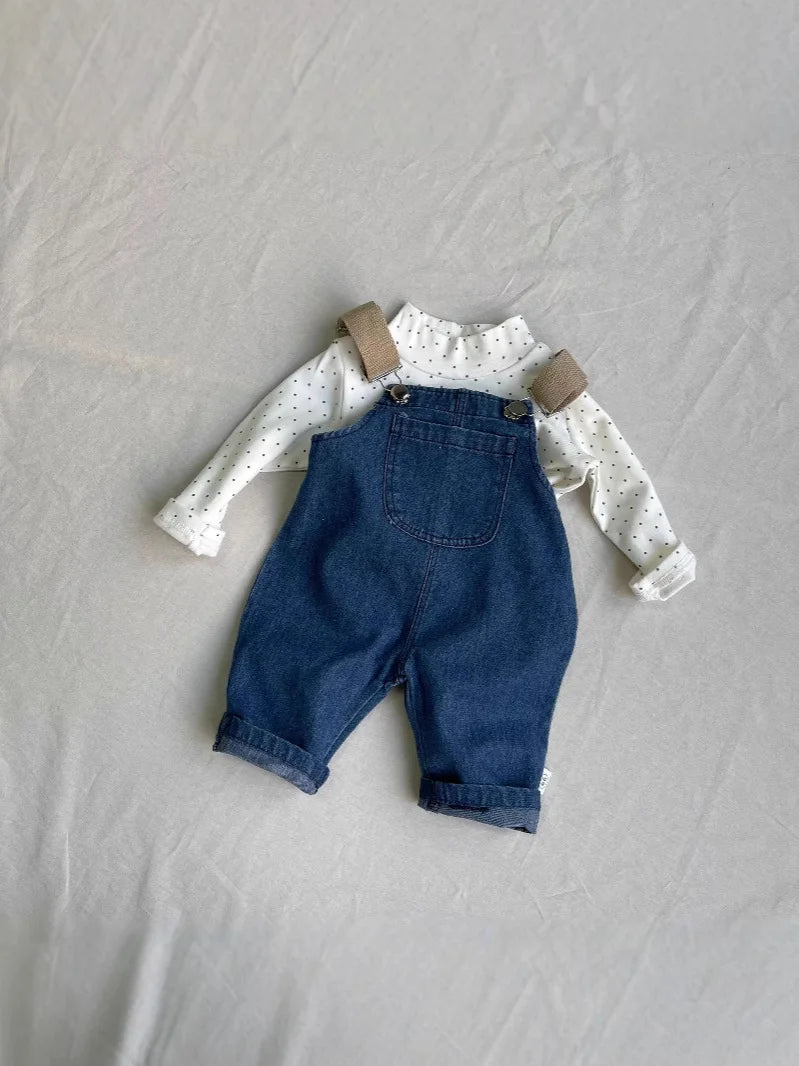 2026 Spring New Baby Fashion Denim Overalls Infant Boy Loose Strap Trousers Girls Solid Versatile Casual Pants Toddler Jeans