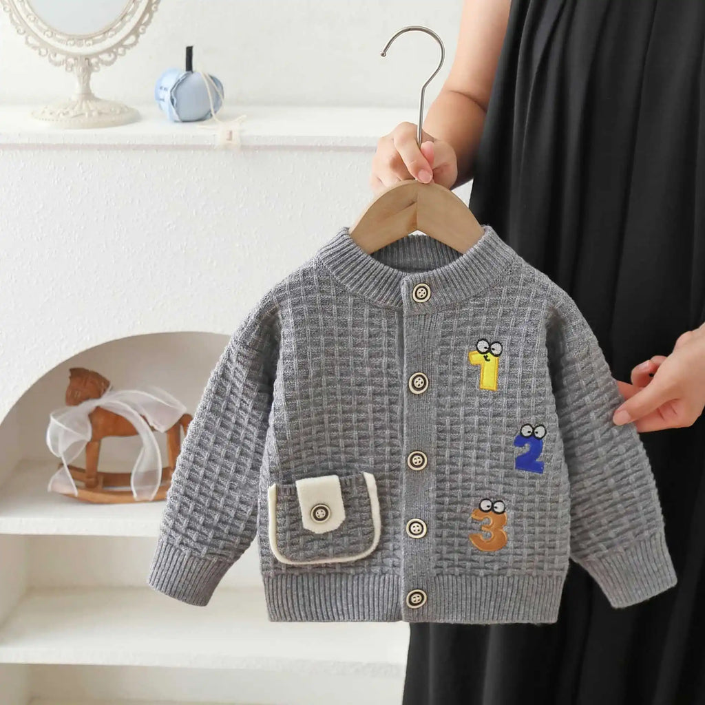 Children's Sweater Embroidered Cartoon Letter Knitted Cardigan 2026 Autumn and Winter Baby Sweater Jacket