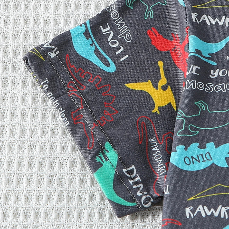 2-piece summer children's dinosaur print set, cute short sleeved T-shirt for boys and girls, elastic waist, comfortable shorts