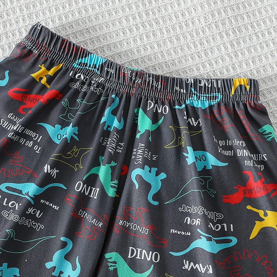 2-piece summer children's dinosaur print set, cute short sleeved T-shirt for boys and girls, elastic waist, comfortable shorts