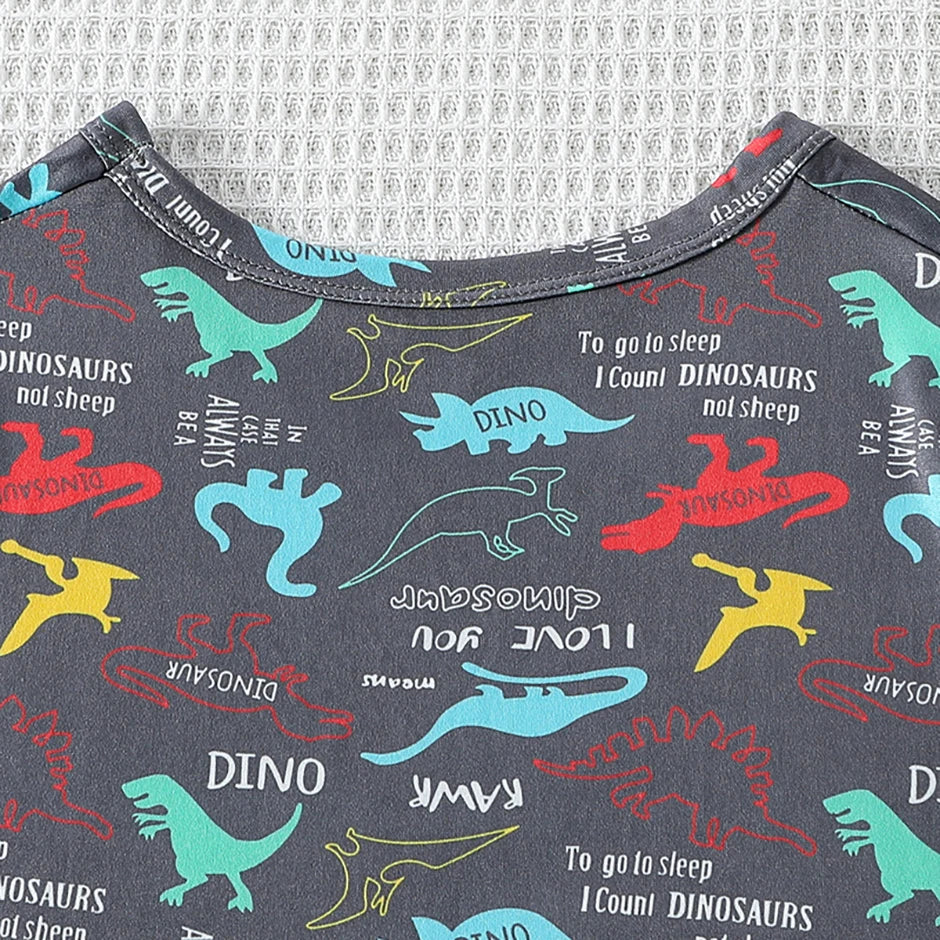 2-piece summer children's dinosaur print set, cute short sleeved T-shirt for boys and girls, elastic waist, comfortable shorts