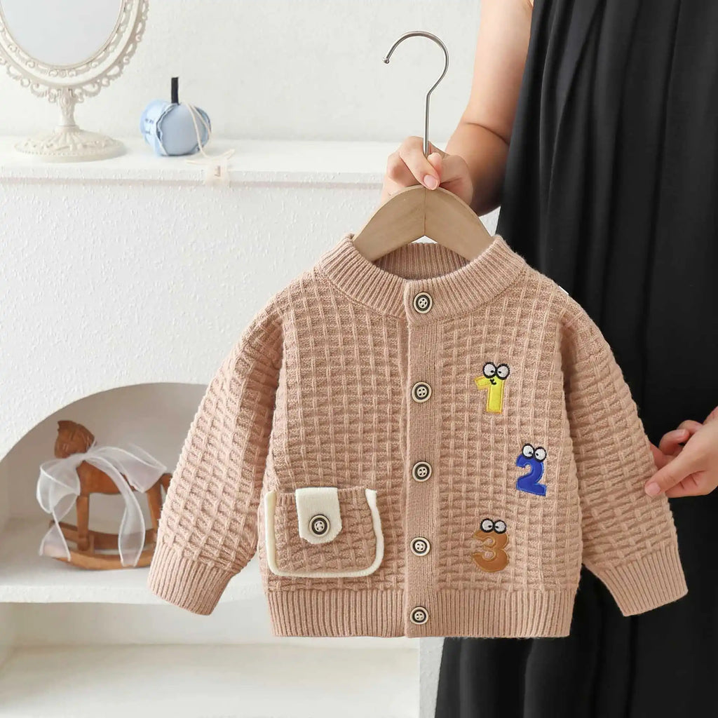 Children's Sweater Embroidered Cartoon Letter Knitted Cardigan 2026 Autumn and Winter Baby Sweater Jacket
