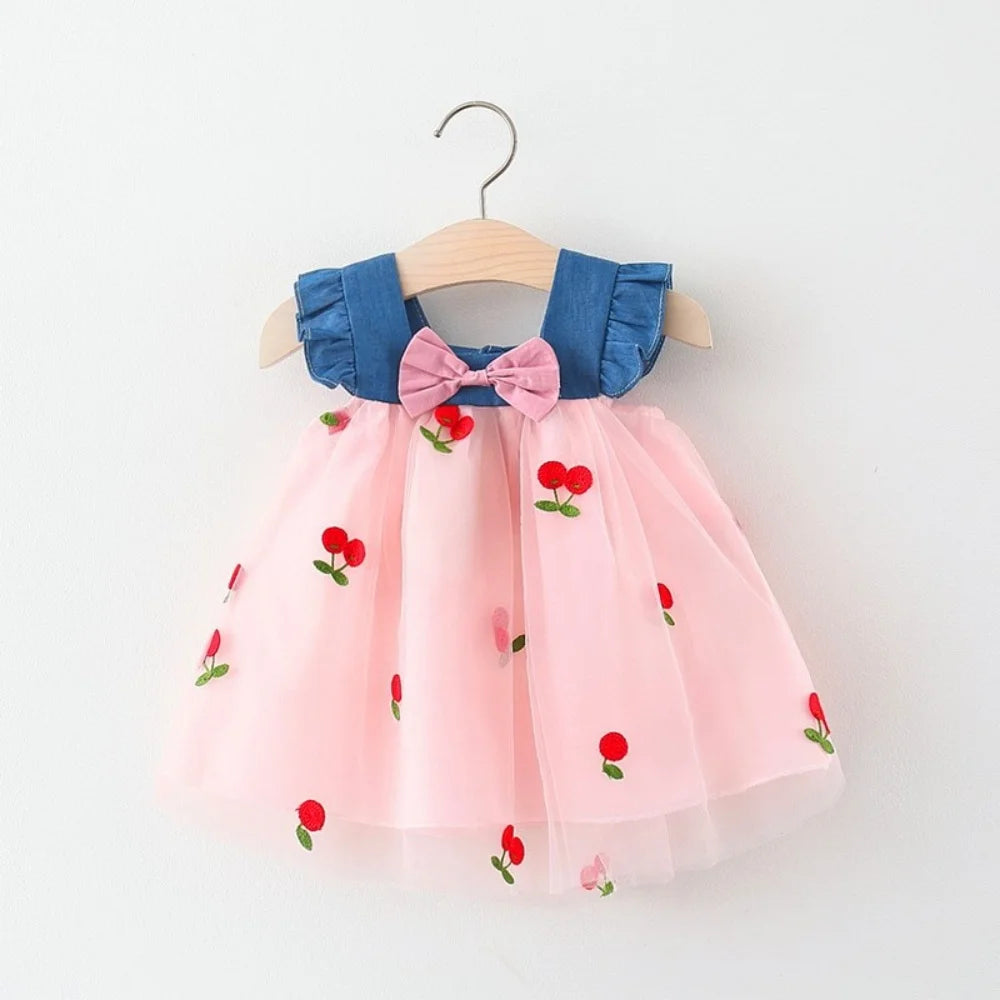 Baby Girl Dress Summer Cherry Mesh Girl's Dress Cute Beach Baby Dress Baby Girl Clothes