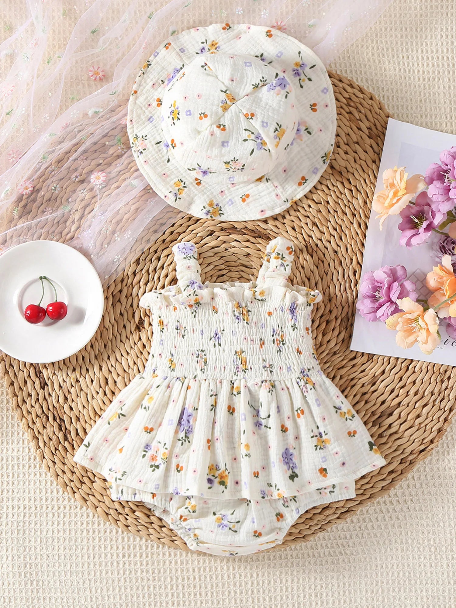 Little Girls Vacation Boho Romper Summer Casual Ruffles Flower Bodysuit Daily Beach Holiday Birthday Party Photography Costume