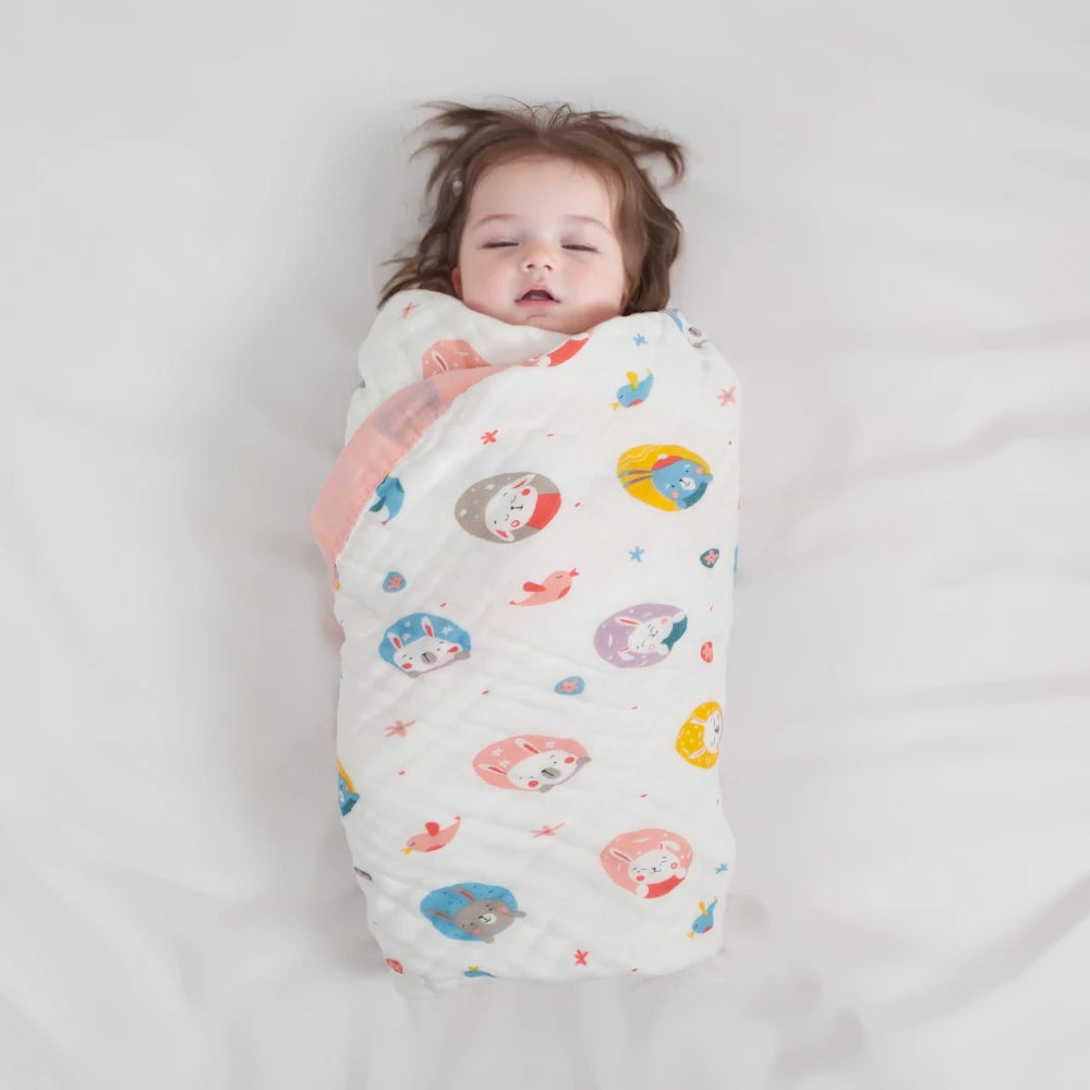 Baby Blankets 6 Layers 100% Cotton Gauze Breathable Infant Wrap Soft Absorbent Newborn Swaddle Blankets Cartoon Baby Bath Towel