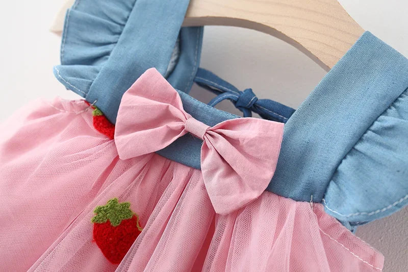Baby Girl Dress Summer Cherry Mesh Girl's Dress Cute Beach Baby Dress Baby Girl Clothes