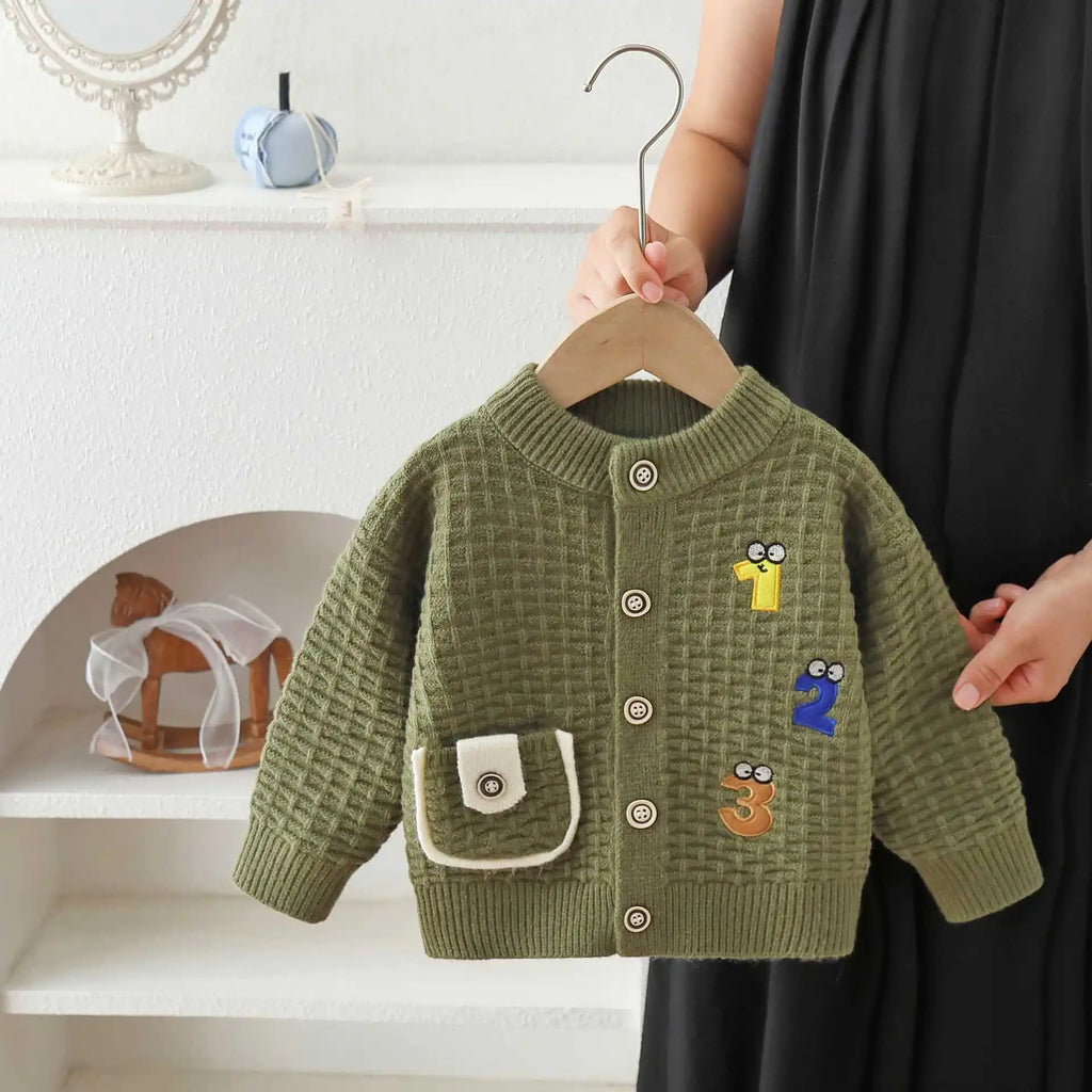 Children's Sweater Embroidered Cartoon Letter Knitted Cardigan 2026 Autumn and Winter Baby Sweater Jacket
