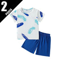 2-piece summer children's dinosaur print set, cute short sleeved T-shirt for boys and girls, elastic waist, comfortable shorts