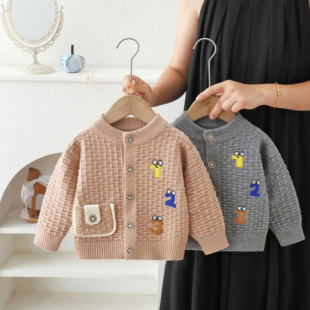 Children's Sweater Embroidered Cartoon Letter Knitted Cardigan 2026 Autumn and Winter Baby Sweater Jacket