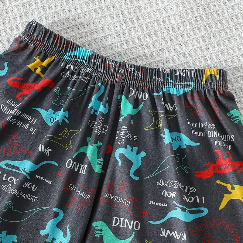 2-piece summer children's dinosaur print set, cute short sleeved T-shirt for boys and girls, elastic waist, comfortable shorts