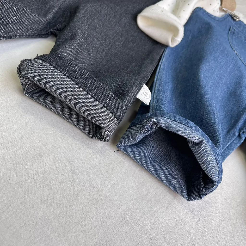 2026 Spring New Baby Fashion Denim Overalls Infant Boy Loose Strap Trousers Girls Solid Versatile Casual Pants Toddler Jeans