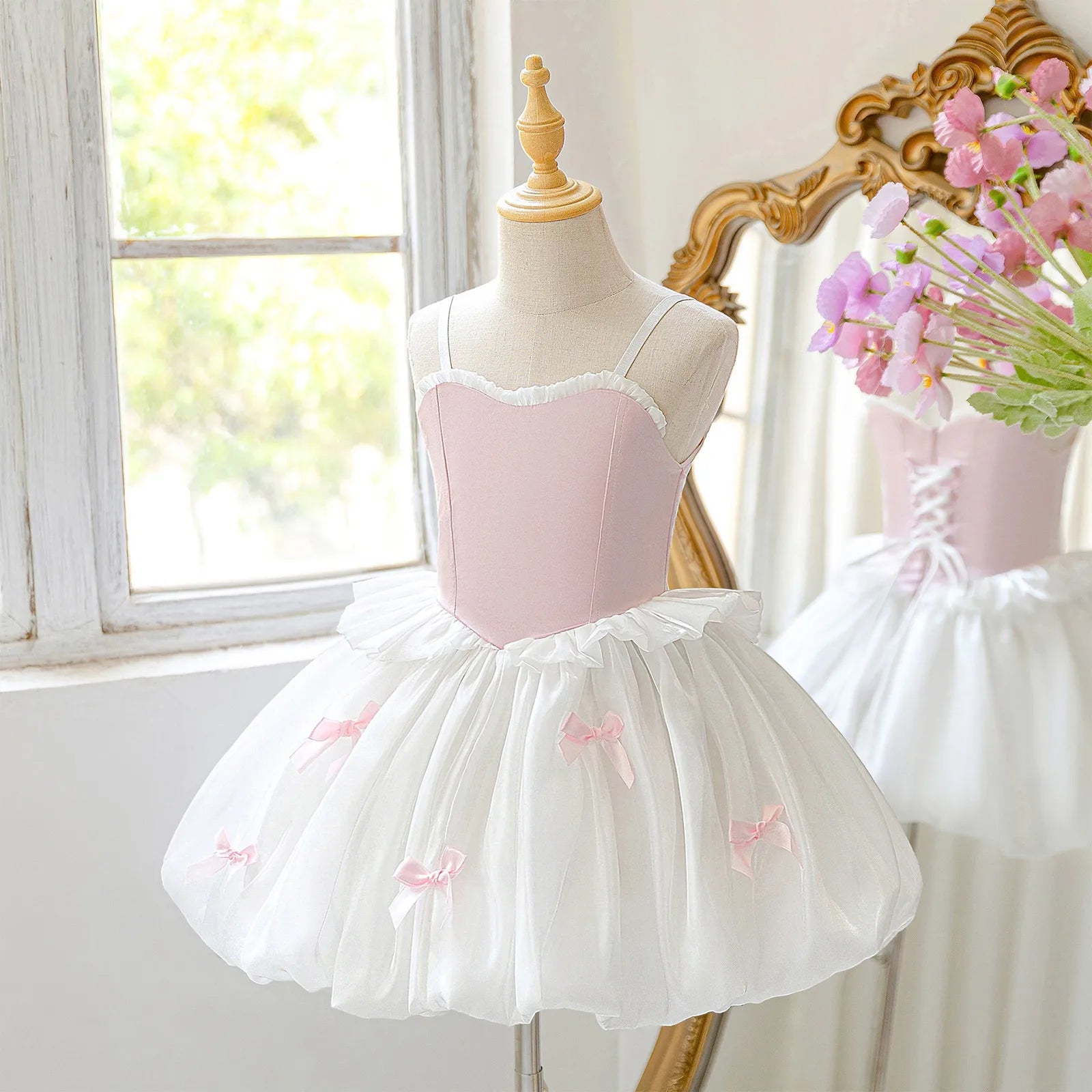 Toddler Kids Girls Ballet Tutu Lyrical Dance Dress Ballerina Performance Costume Adjustable Straps Bowknot Ruffles Bubble Dress