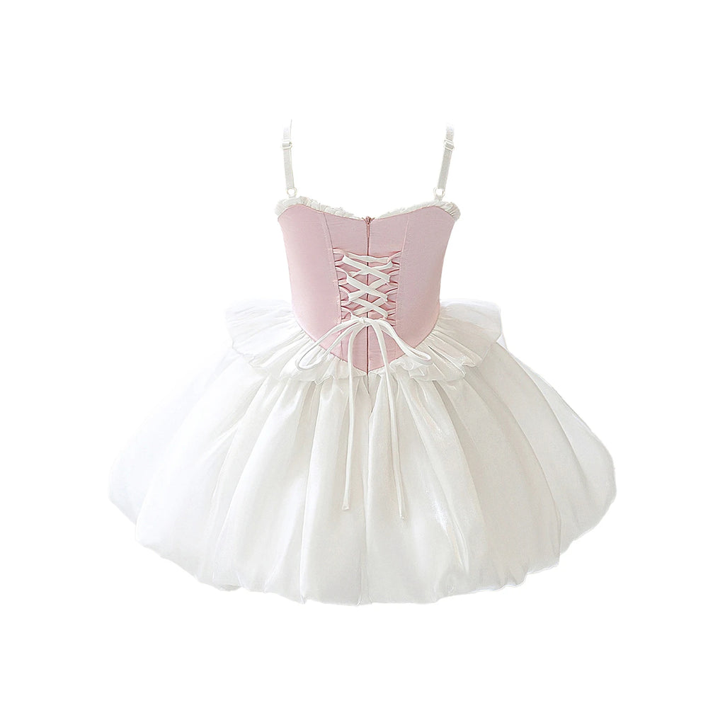 Toddler Kids Girls Ballet Tutu Lyrical Dance Dress Ballerina Performance Costume Adjustable Straps Bowknot Ruffles Bubble Dress