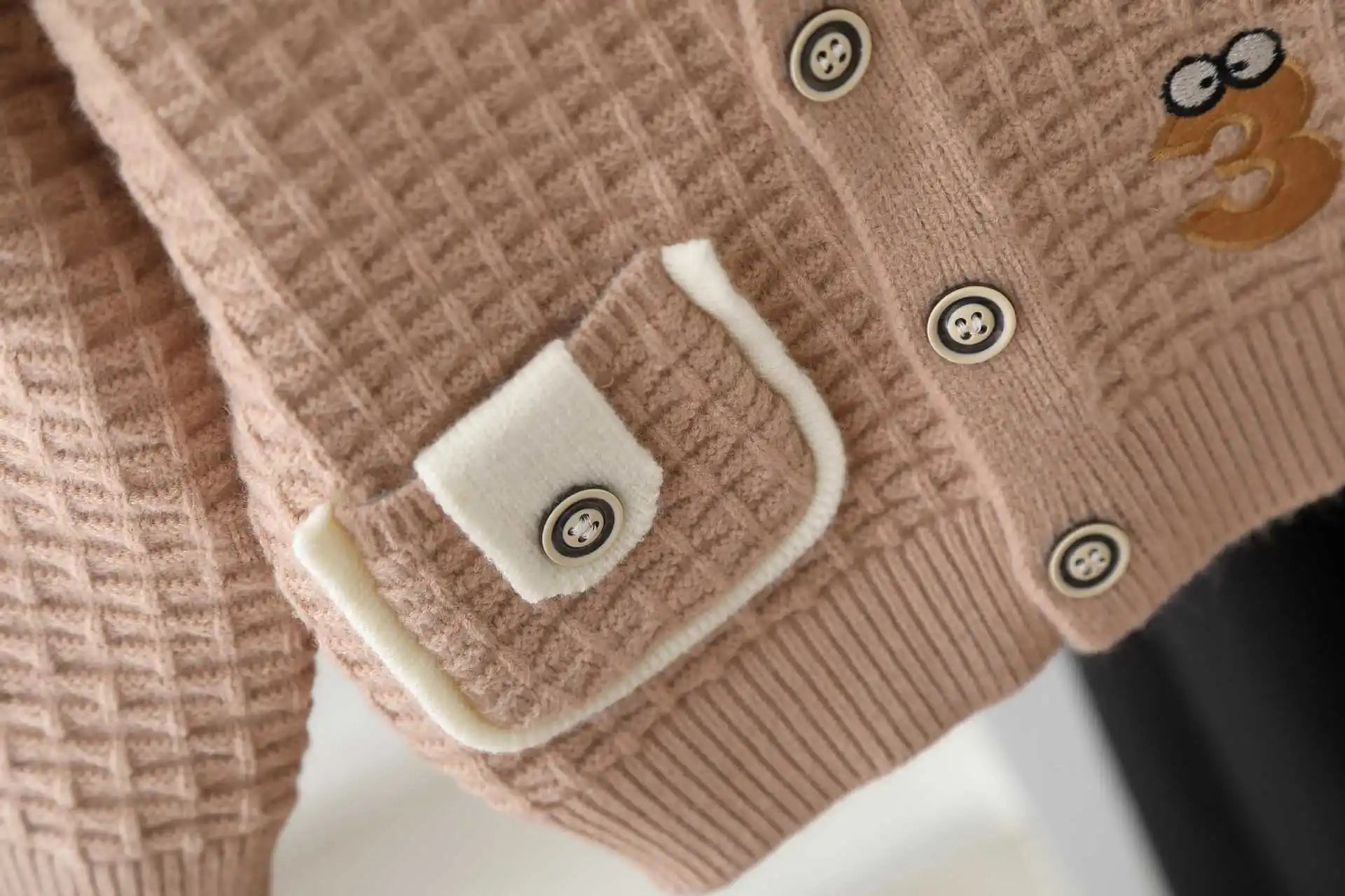 Children's Sweater Embroidered Cartoon Letter Knitted Cardigan 2026 Autumn and Winter Baby Sweater Jacket