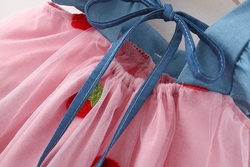 Baby Girl Dress Summer Cherry Mesh Girl's Dress Cute Beach Baby Dress Baby Girl Clothes