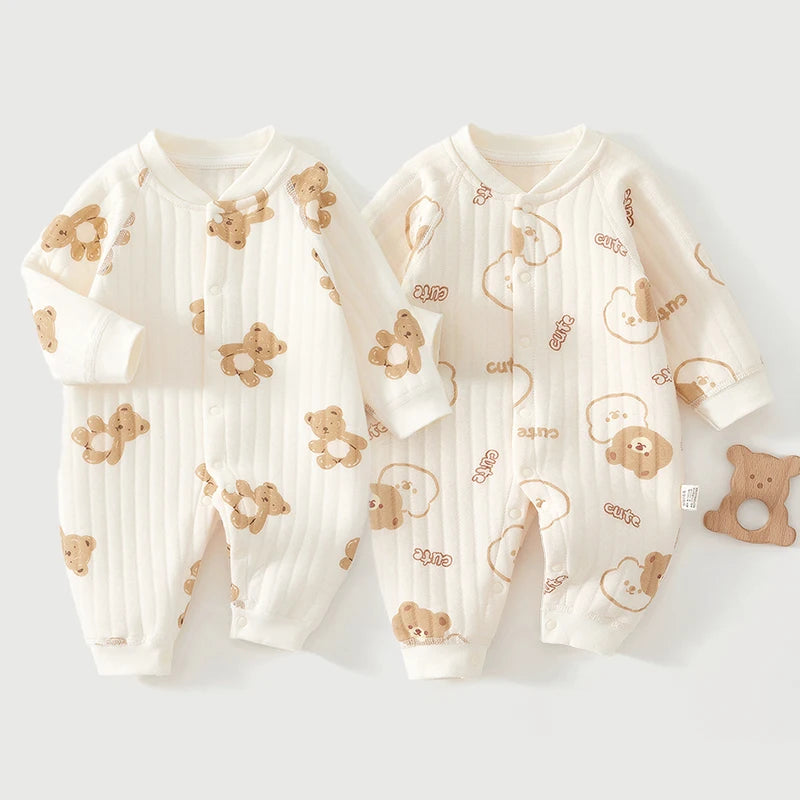 Thick Cotton Newborn Jumpsuit Cute Bear Romper Infant Crawling Clothes Winter Long Sleeved Bodysuit Boy Girl Kids Onesie Pajamas